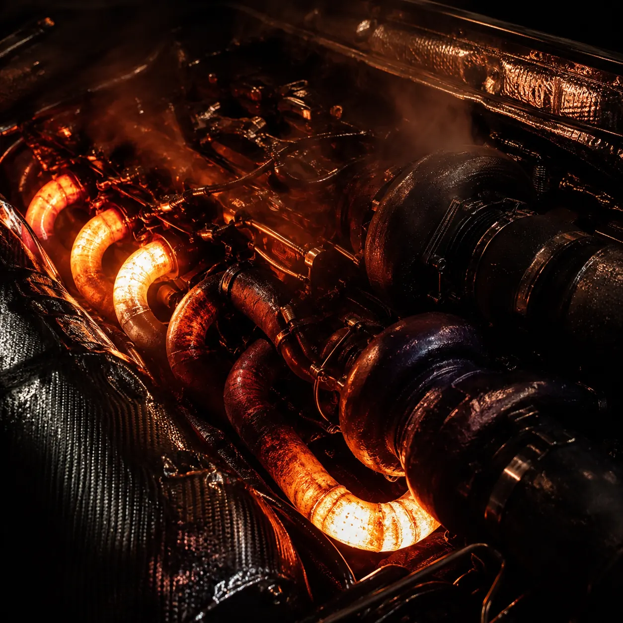 A performance engine glowing with HEATSOAK thermal energy