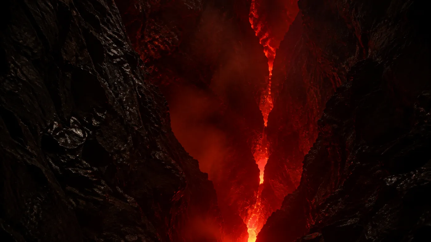 A heat-armored vehicle descending into a molten planetary core